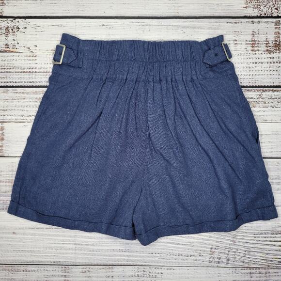 Urban Outfitters Joanie Buckle Linen Blend Shorts Navy Blue | Small - Picture 4 of 8